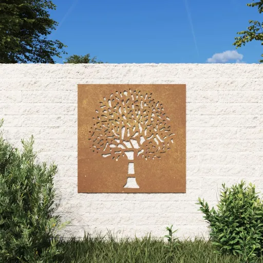 Decoração p/ Muro de Jardim 105x55 cm Aço Corten Design Árvore