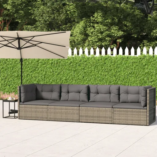 Conjunto Lounge de Jardim c/ Almofadões Vime PE Cinzento (4 pcs)