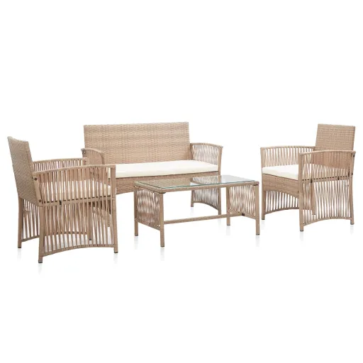 Conjunto Lounge Jardim c/ Almofadões Vime PE Bege (4 pcs)