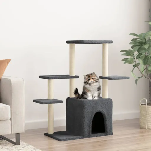 Árvore Gatos c/ Postes Arranhadores Sisal 97,5 cm Cinza-Escuro