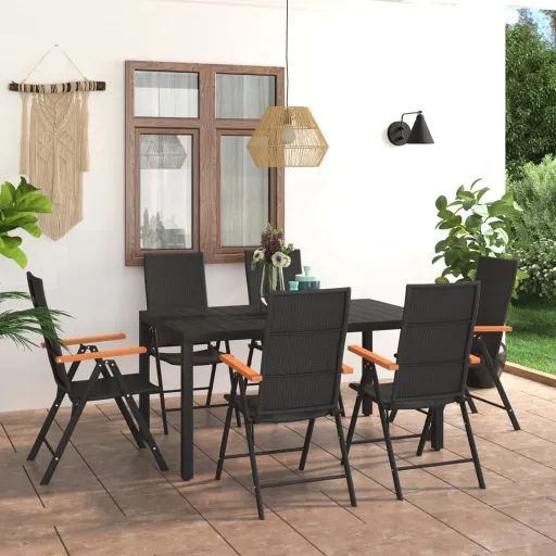 Conjunto de Jantar para Jardim Preto e Castanho (7 pcs)