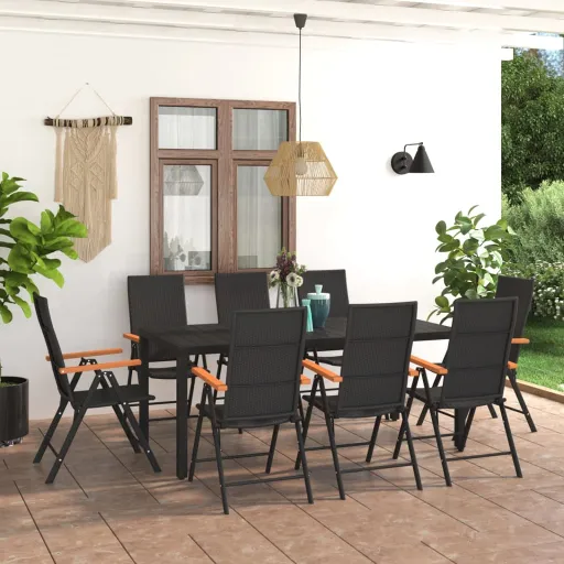 Conjunto de Jantar para Jardim Preto e Castanho (9 pcs)