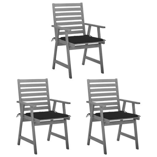 Cadeiras de Jantar p/ Jardim   c/ Almofadões Acácia Maciça (3 pcs)