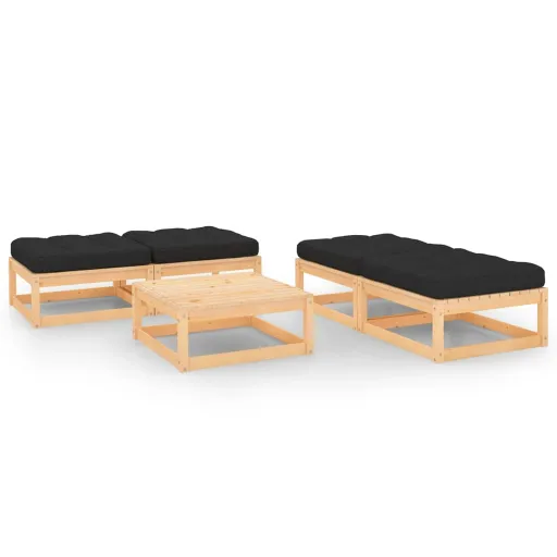 Conjunto Lounge de Jardim c/ Almofadões Pinho Maciço (5 pcs)