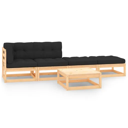 Conjunto Lounge de Jardim c/ Almofadões Pinho Maciço (5 pcs)