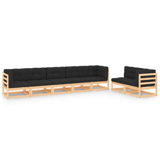 Conjunto Lounge de Jardim c/ Almofadões Pinho Maciço (7 pcs)