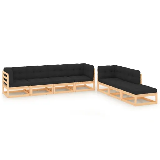 Conjunto Lounge de Jardim c/ Almofadões Pinho Maciço (7 pcs)