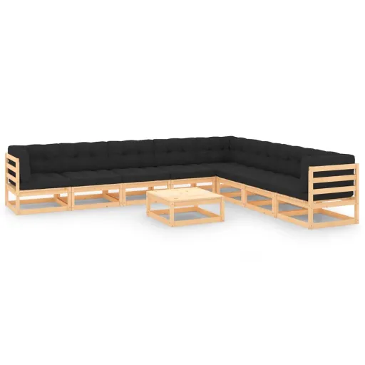 Conjunto Lounge de Jardim c/ Almofadões Pinho Maciço (9 pcs)