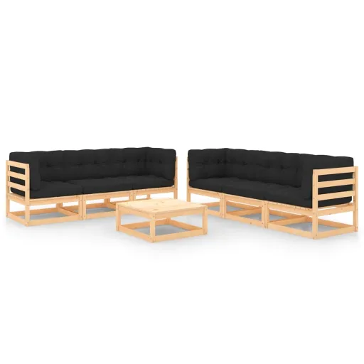 Conjunto Lounge de Jardim c/ Almofadões Pinho Maciço (7 pcs)