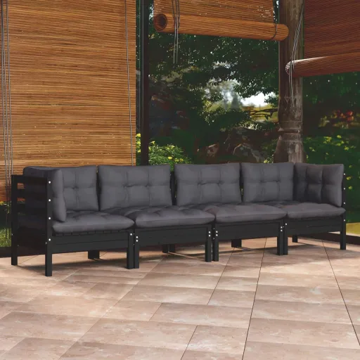 Conjunto Lounge Jardim c/ Almofadões Pinho Maciço (4 pcs)