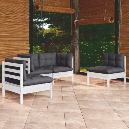 Conjunto Lounge de Jardim c/ Almofadões Pinho Maciço (4 pcs)