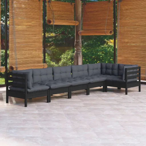 Conjunto Lounge de Jardim c/ Almofadões Pinho Preto (6 pcs)