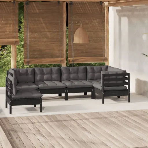 Conjunto Lounge de Jardim c/ Almofadões Pinho Preto (6 pcs)