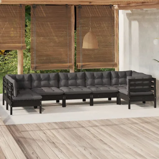 Conjunto Lounge de Jardim c/ Almofadões Pinho Maciço (7 pcs)