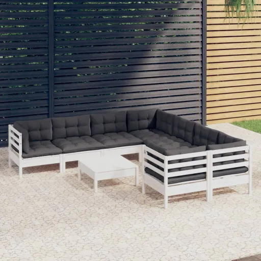 Conjunto Lounge de Jardim c/ Almofadões Pinho Branco (9 pcs)