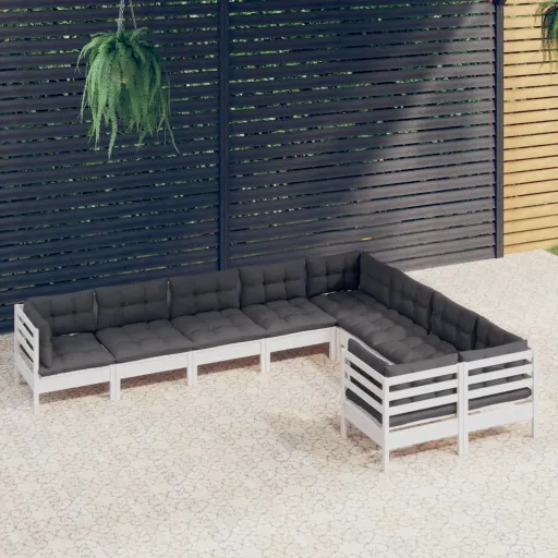 Conjunto Lounge de Jardim c/ Almofadões Pinho Branco (9 pcs)