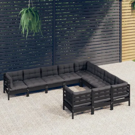 Conjunto Lounge de Jardim c/ Almofadões Pinho Preto (10 pcs)