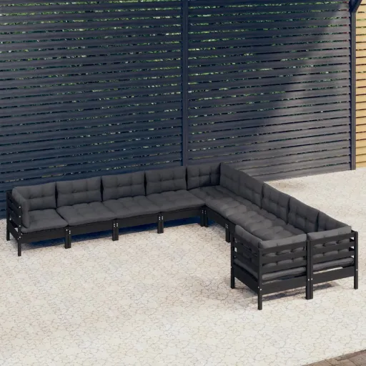 Conjunto Lounge de Jardim c/ Almofadões Pinho Preto (10 pcs)