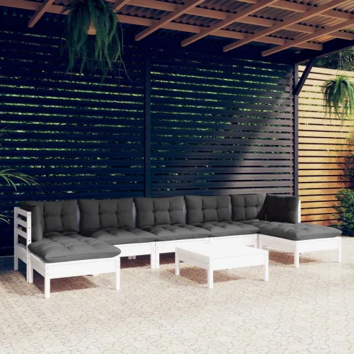 Conjunto Lounge de Jardim c/ Almofadões Pinho Branco (8 pcs)