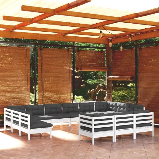 Conjunto Lounge de Jardim c/ Almofadões Pinho Branco (13 pcs)