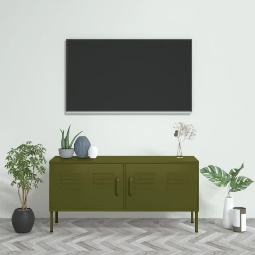 Móvel de TV Aço 105x35x50 cm Verde-Azeitona