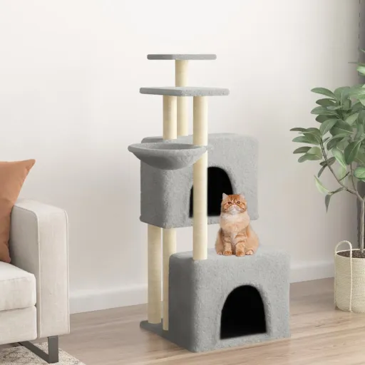 Árvore p/ Gatos c/ Postes Arranhadores Sisal 122 cm Cinza-Claro