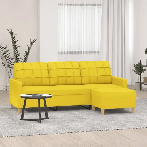 Sofá de 3 Lugares com Apoio de Pés 180 cm Tecido Amarelo-Claro