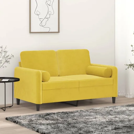 Sofá 2 Lugares c/ Almofadas Decorativas 120 cm Veludo Amarelo