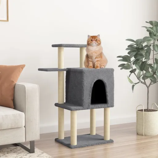 Árvore p/ Gatos c/ Postes Arranhadores Sisal 97 cm Cinza-Escuro