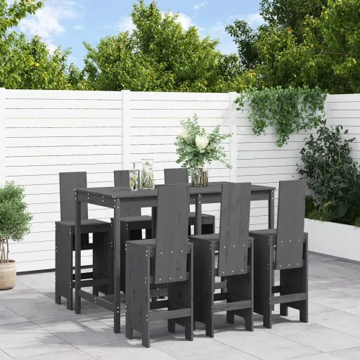 Conjunto de Bar para Jardim Pinho Maciço Cinzento (7 pcs)