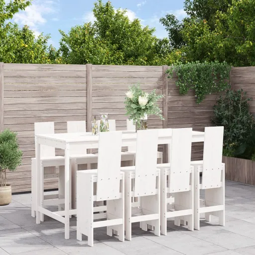 Conjunto de Bar para Jardim Pinho Maciço Branco (9 pcs)