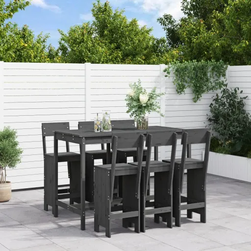 Conjunto de Bar para Jardim Pinho Maciço Cinzento (7 pcs)