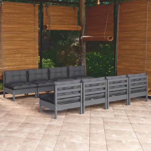 Conjunto Lounge de Jardim + Almofadões Pinho Maciço (9 pcs)