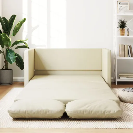 Sofá-Cama Sem Pés 112x174x55 cm Couro Artificial Cor Creme