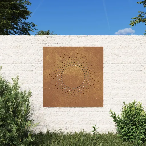 Decoração p/ Muro de Jardim 555x55 cm Aço Corten Design Sol