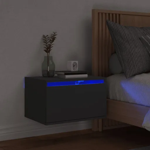 Mesa de Cabeceira de Parede com Luzes LED Preto