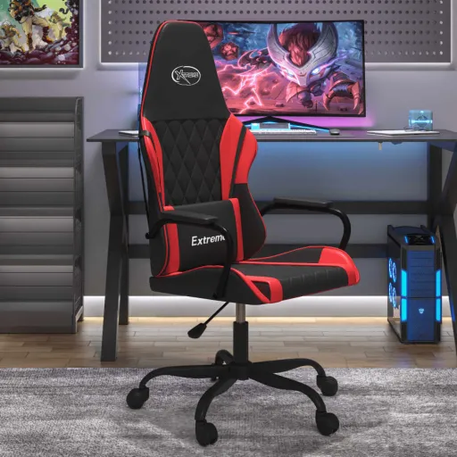 Cadeira Gaming Massagens Couro Artificial Preto e Vermelho