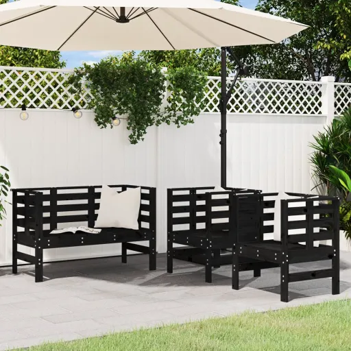 Conjunto Lounge de Jardim Madeira de Pinho Maciça Preto (3 pcs)