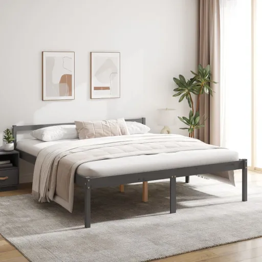 Cama para Idosos 200x200 cm Pinho Maciço Cinza