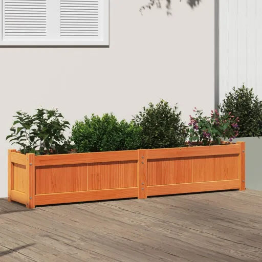 Vaso/Floreira de Jardim 150x31x31 cm Pinho Maciço Castanho Cera