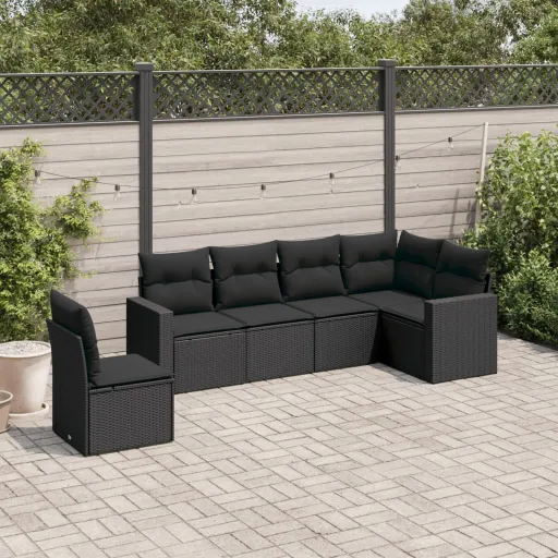 Conjunto Sofás de Jardim c/ Almofadões Vime PE Preto (6 pcs)