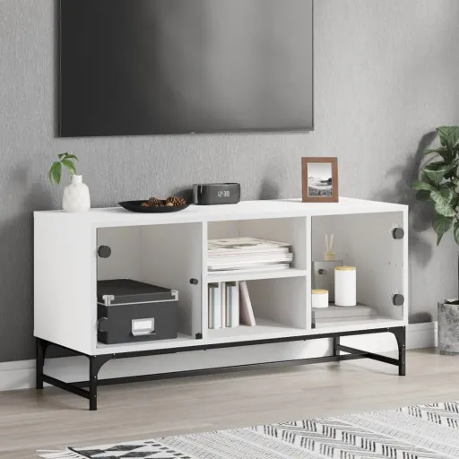 Móvel de TV c/ Portas de Vidro 102x37x50 cm Branco