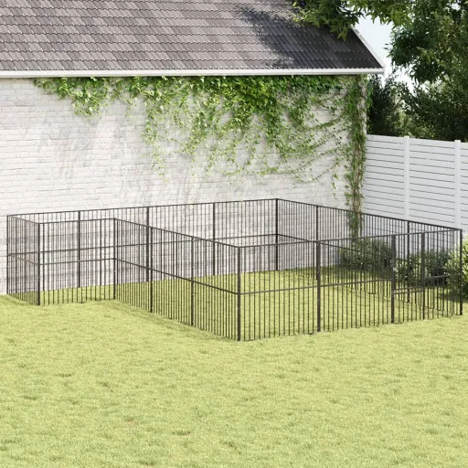 Parque para Cães com 16 Painéis Aço Galvanizado Preto