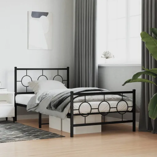 Estrutura de Cama com Cabeceira e Pés 100x190 cm Metal Preto