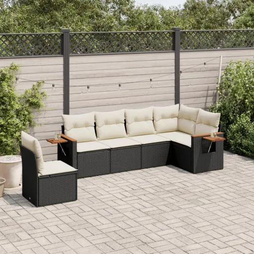 Conjunto Sofás de Jardim c/ Almofadões Vime PE Preto (6 pcs)