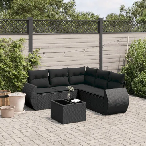 Conjunto Sofás de Jardim c/ Almofadões Vime PE Preto (6 pcs)