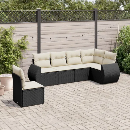 Conjunto Sofás de Jardim c/ Almofadões Vime PE Preto (6 pcs)