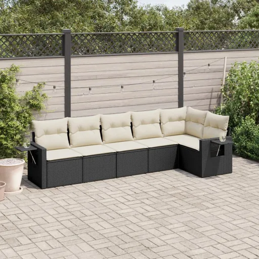 Conjunto Sofás de Jardim c/ Almofadões Vime PE Preto (6 pcs)