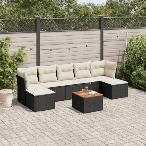 Conjunto Sofás de Jardim com Almofadões Vime PE Preto (8 pcs)