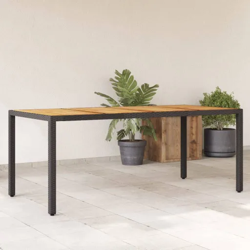 Mesa de Jardim com Tampo de Madeira de Acácia Vime PE Preto